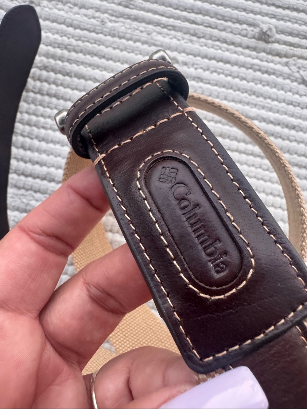 Columbia Genuine Leather & Canvas Belt Brown Tan Size 36/90 - Picture 10 of 12